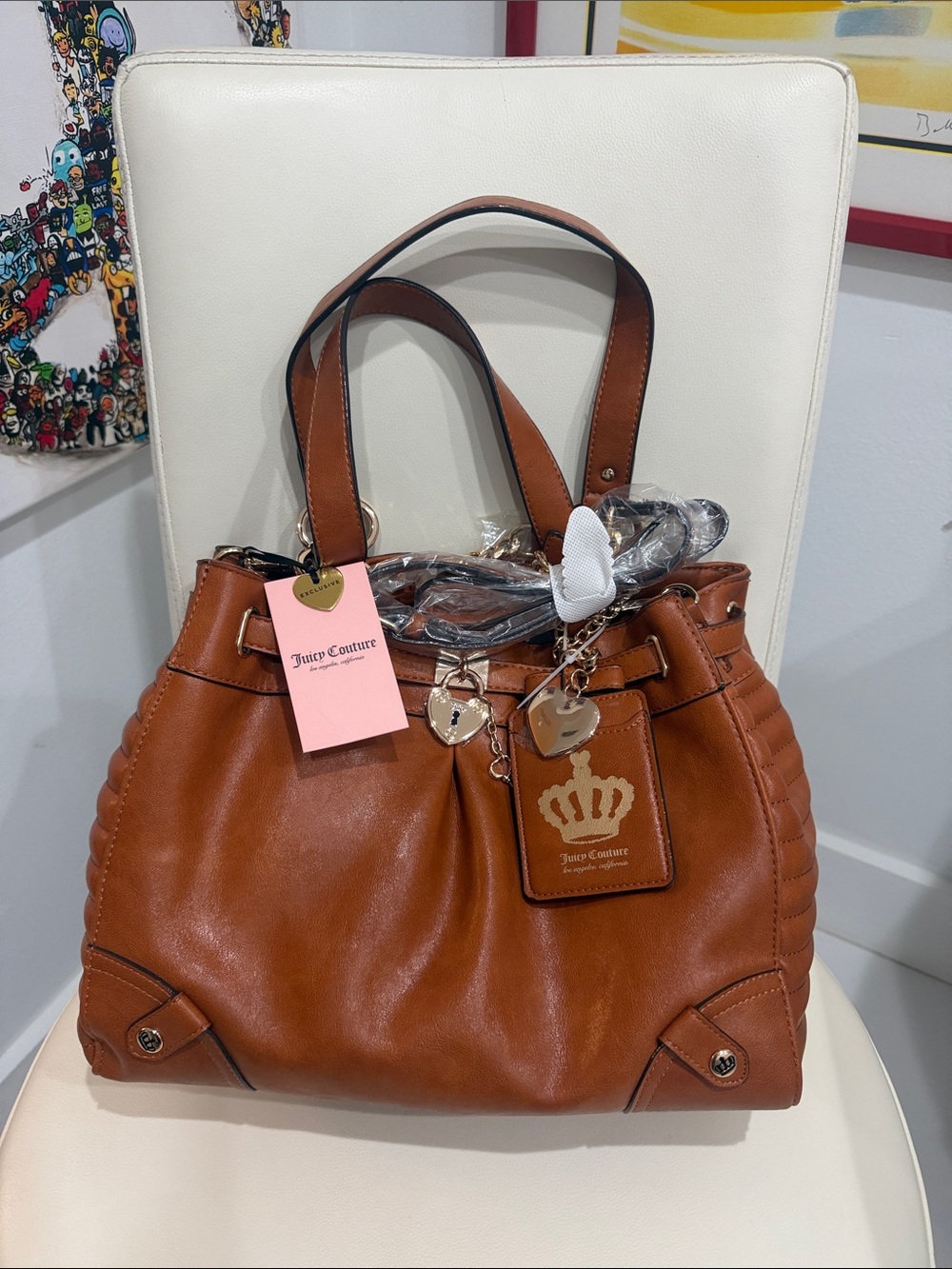 Juicy Couture Cognac Shoulder Bag with Charms & Crossbody Strap